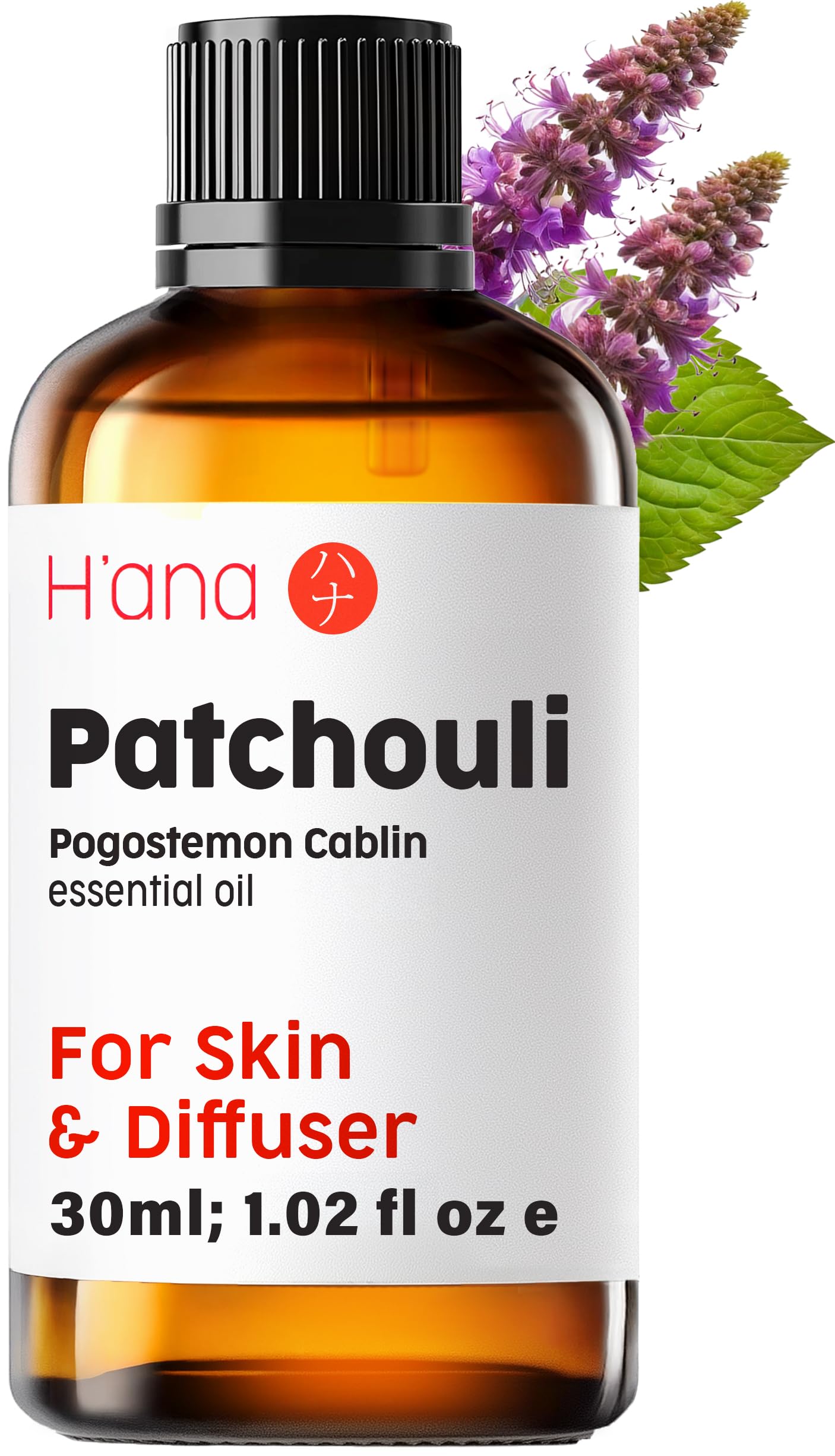 H'ana Patchouli essential oil bottle 1.02 fl oz with label