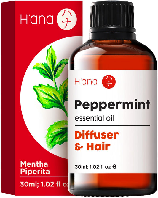 H'ana Peppermint Essential Oil bottle, 1.02 fl oz