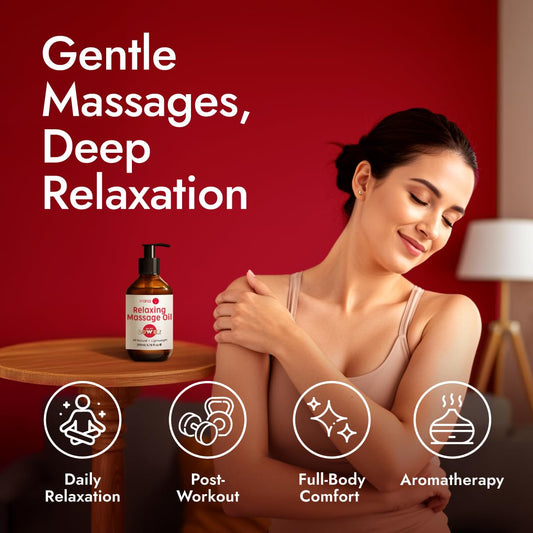 Back view of H'ana Relaxing Massage Oil bottle showing ingredients and label