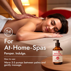 Hands applying H'ana Relaxing Massage Oil during a relaxing massage