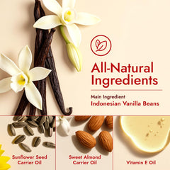 Label showing 100% natural vanilla ingredients on H'ana Relaxing Massage Oil