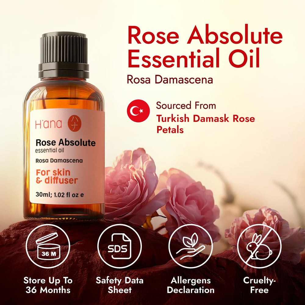 Packaging of H'ana Rose Essential Oil 1.02 Fl Oz