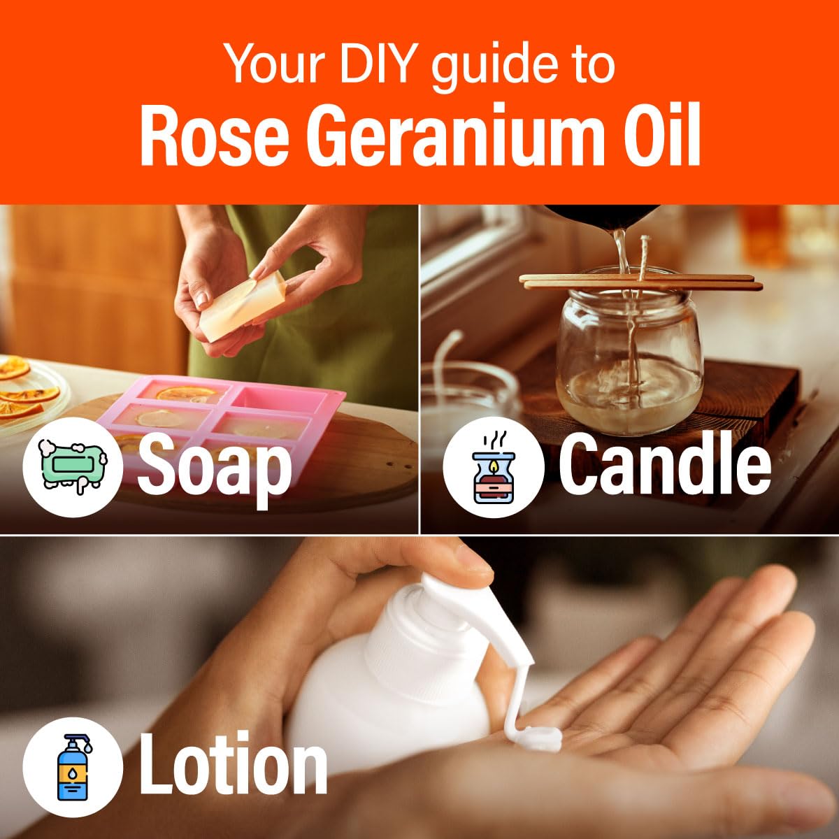 DIY candles and soaps using rose geranium essential oil