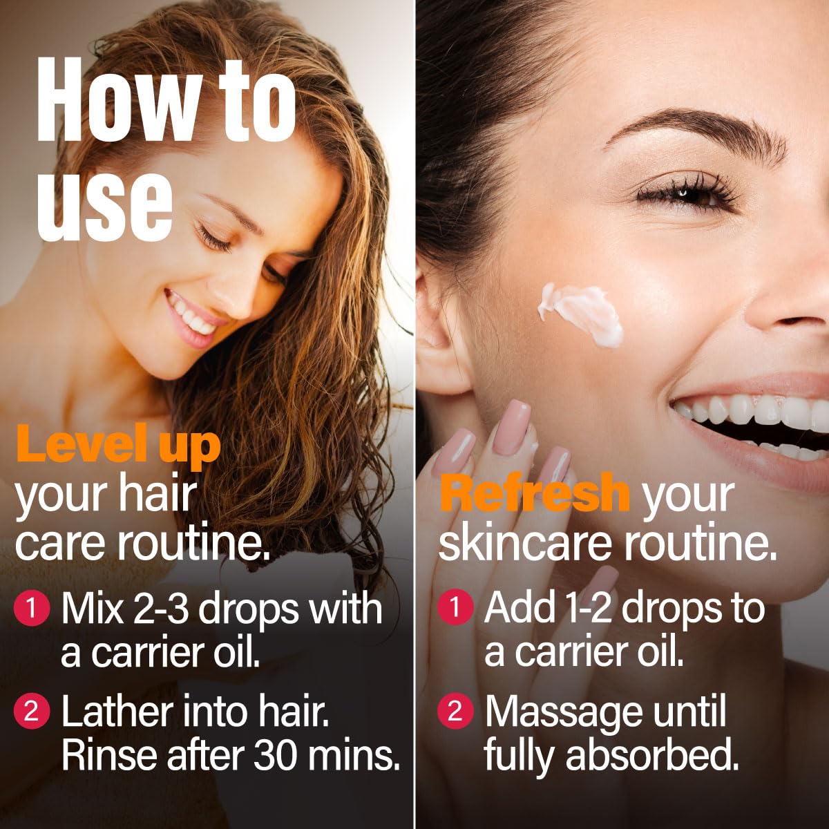 Skin care use: thyme essential oil diluted with carrier oil on the skin