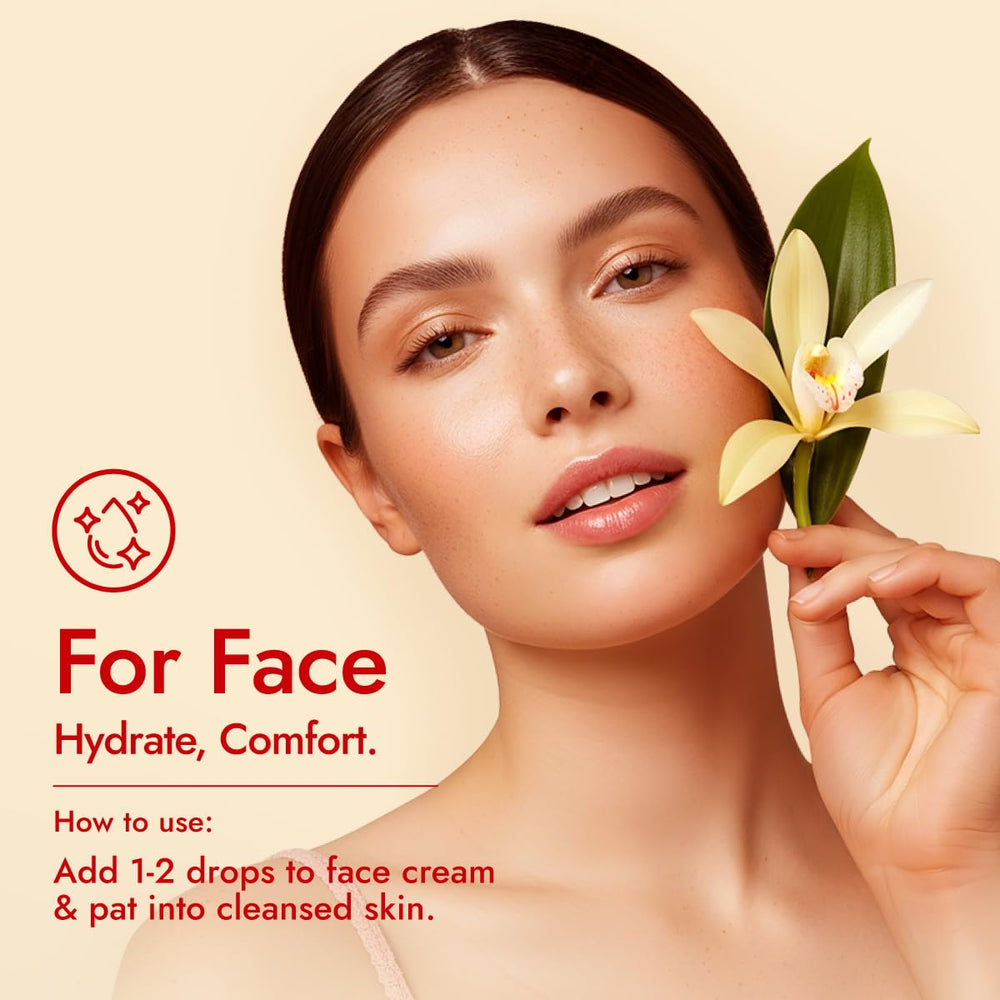 Vanilla essential oil applied to skincare routine