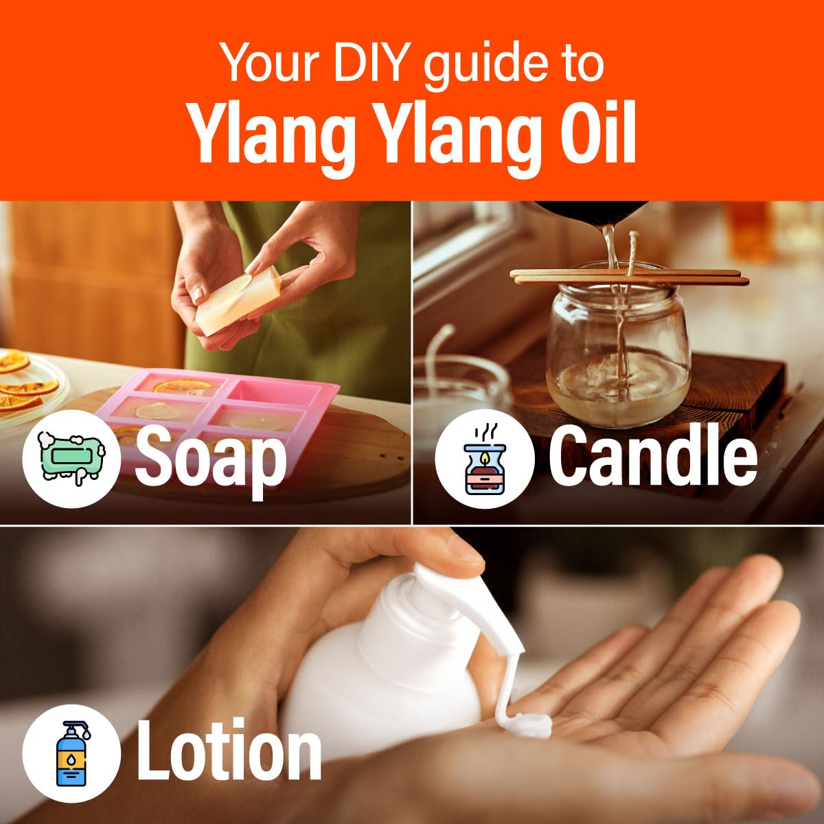 DIY projects using Ylang Ylang essential oil for diffuser, soap, or candles