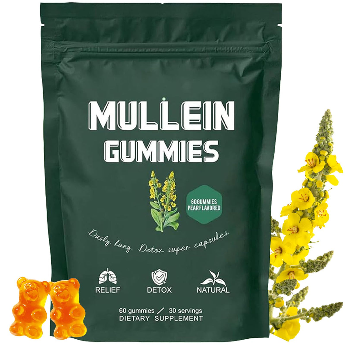 Front view of Hanachi Mullein Gummies pear flavor bottle