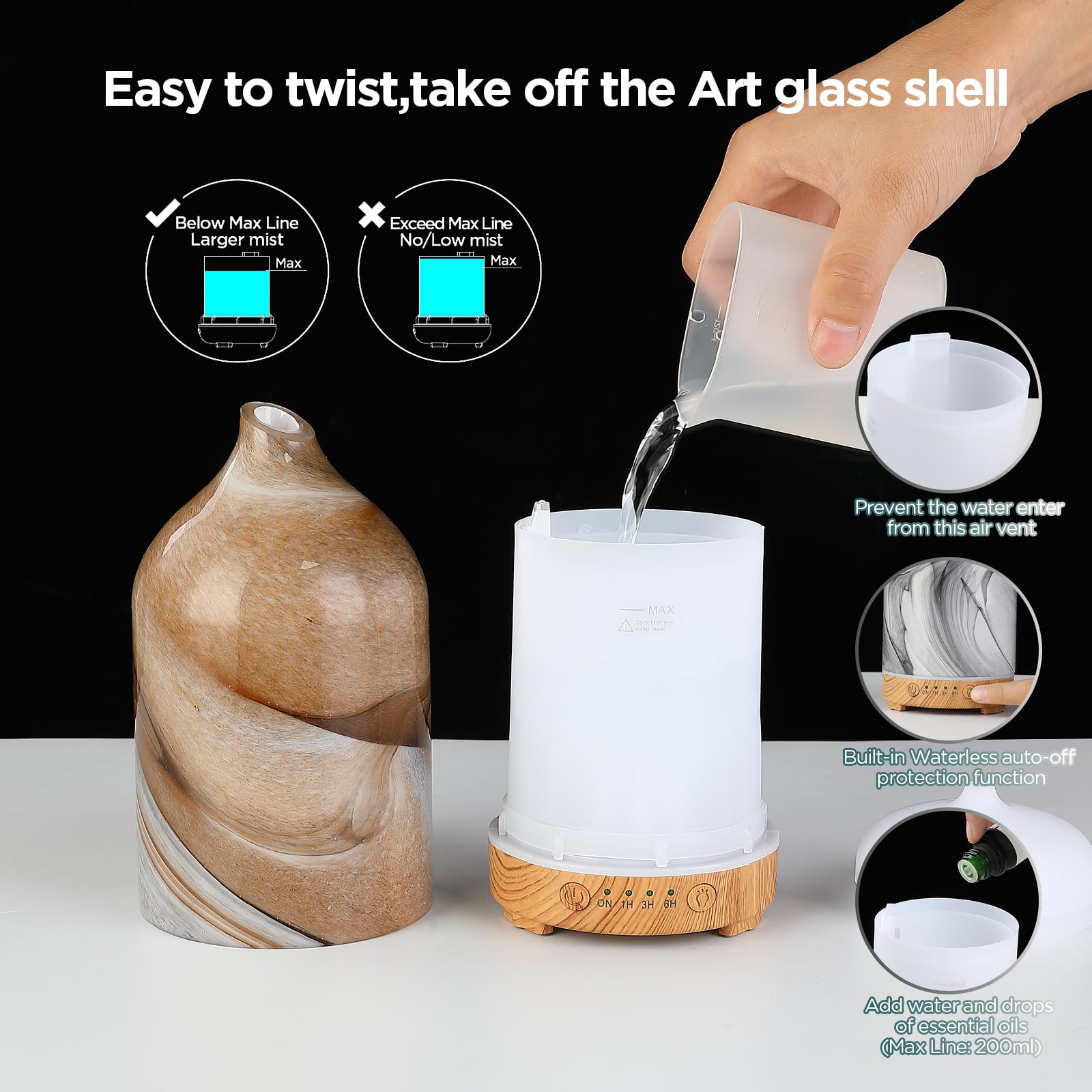 Hand-blown glass diffuser integrated with home decor