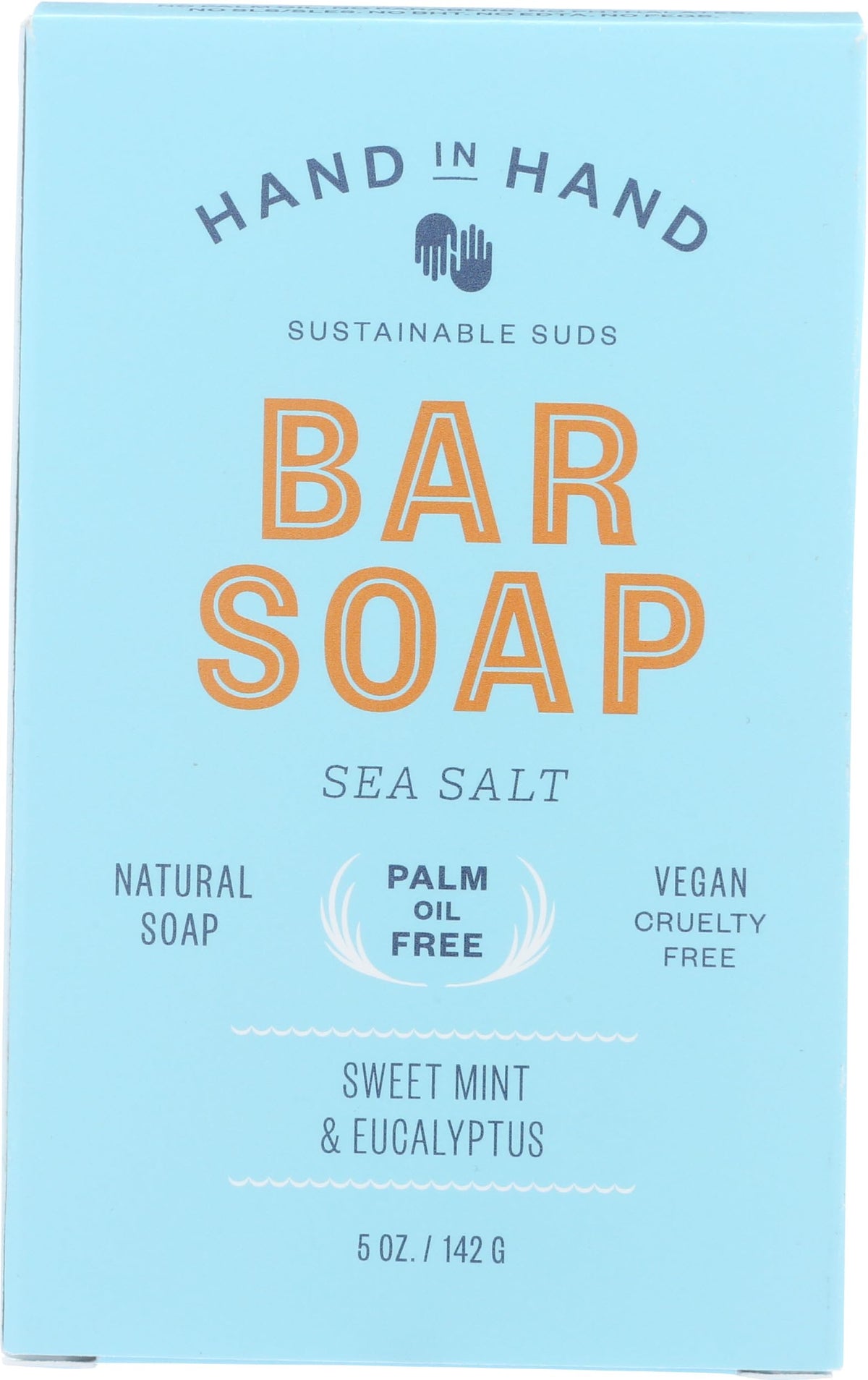 Hand in Hand Sweet Mint & Eucalyptus Sea Salt Bar Soap with minty foam for a refreshing cleanse