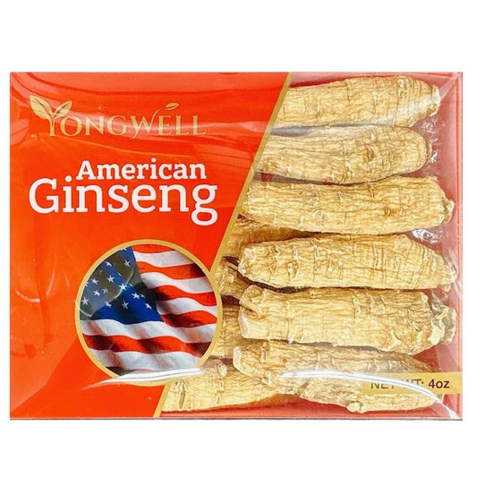 Hand-selected A grade American ginseng root in a 4 oz box