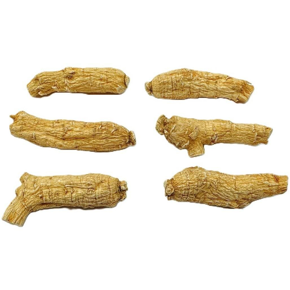Whole dried American ginseng root and slices