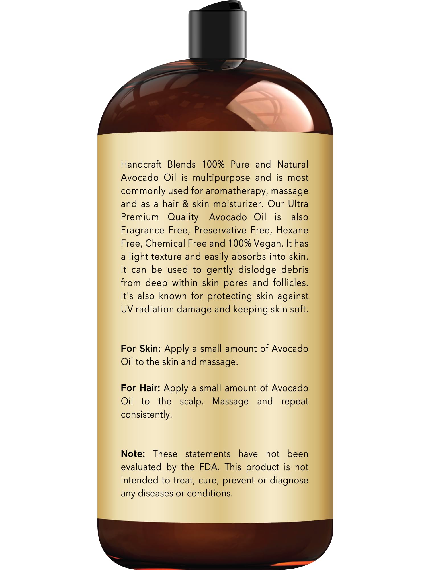 Golden avocado oil in a glass bottle