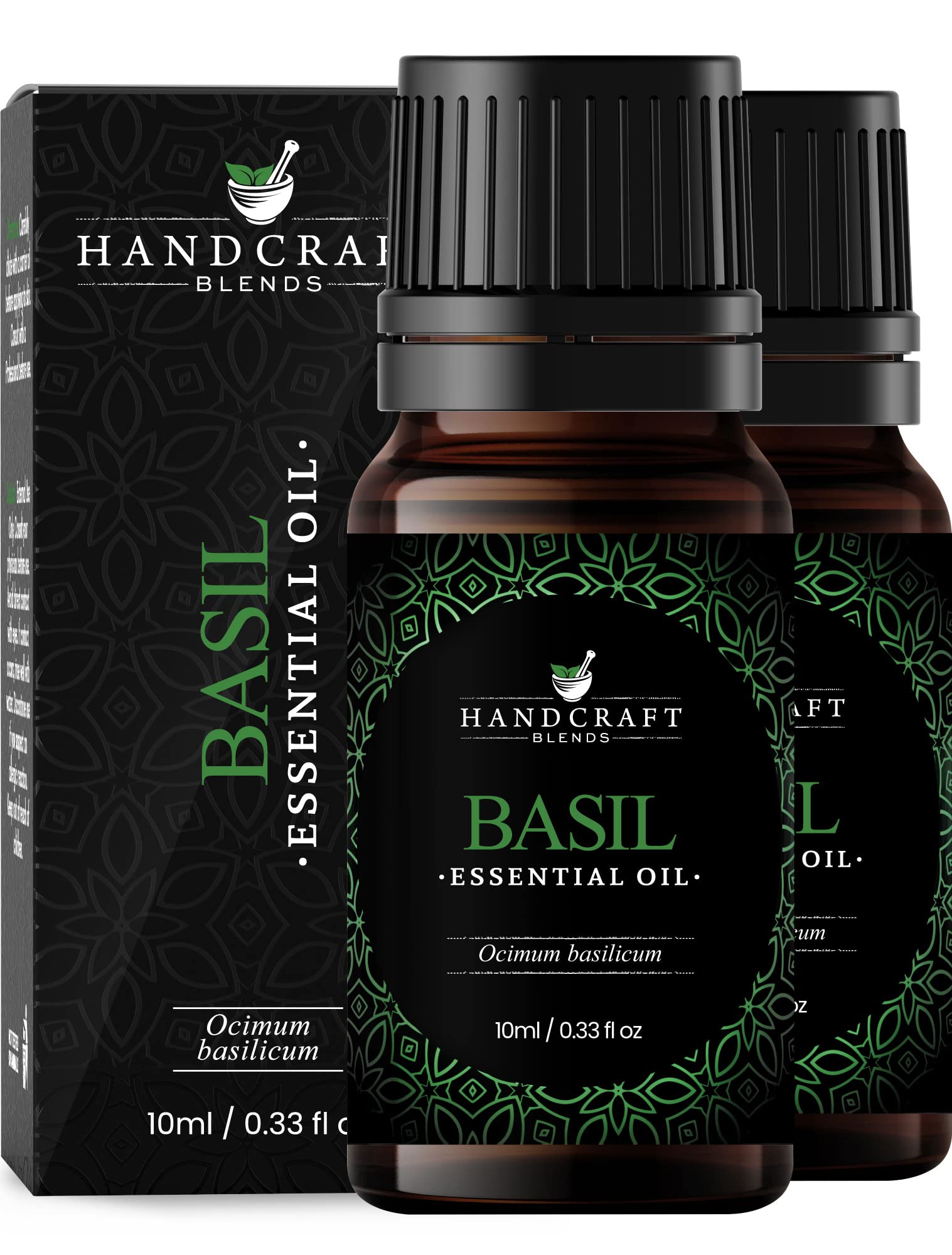 Handcraft Blends Basil Essential Oil 0.33 fl oz bottle in amber glass – pack of 2