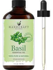 1 fl oz Handcraft Blends Basil Essential Oil in amber glass bottle