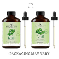 Amber glass bottle of Basil Essential Oil