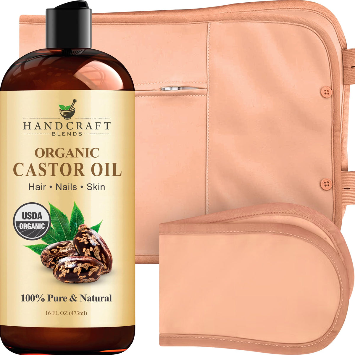Castor oil pack wrap applied to neck and stomach