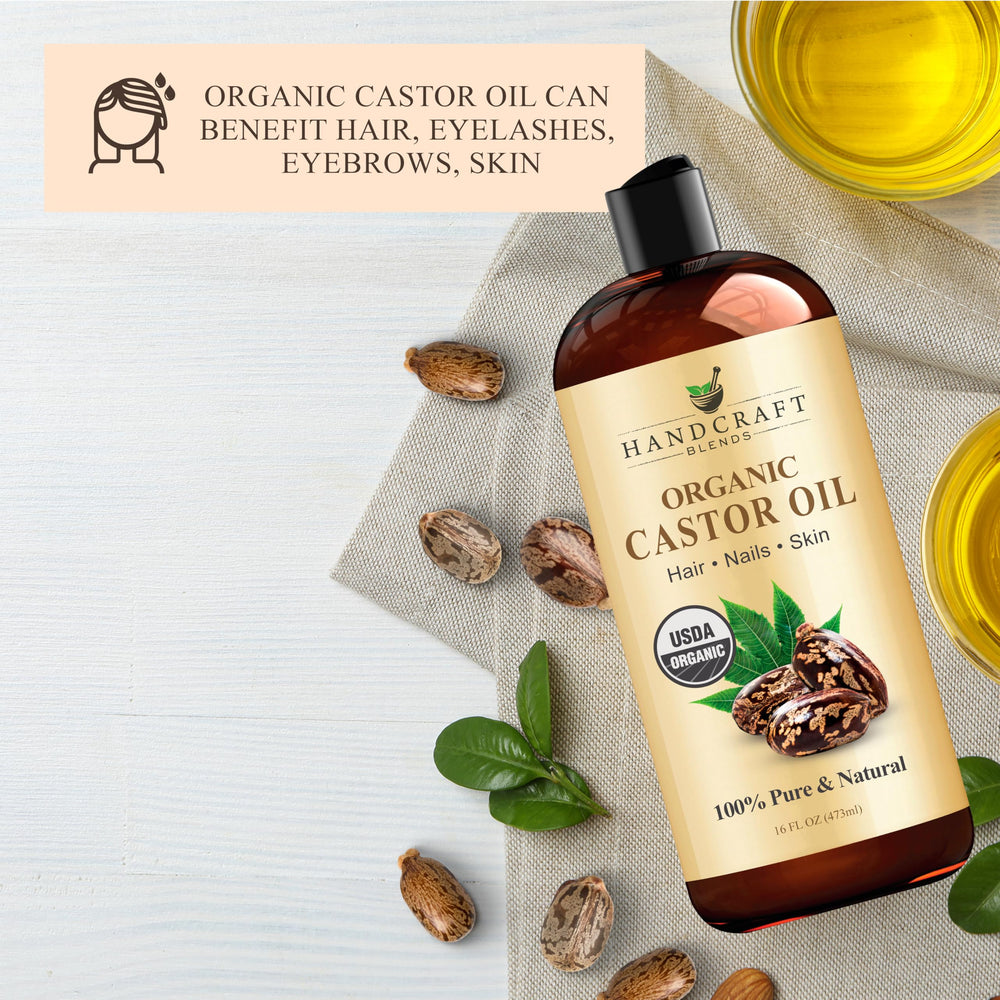 Organic castor oil bottle with vegan, cruelty-free label