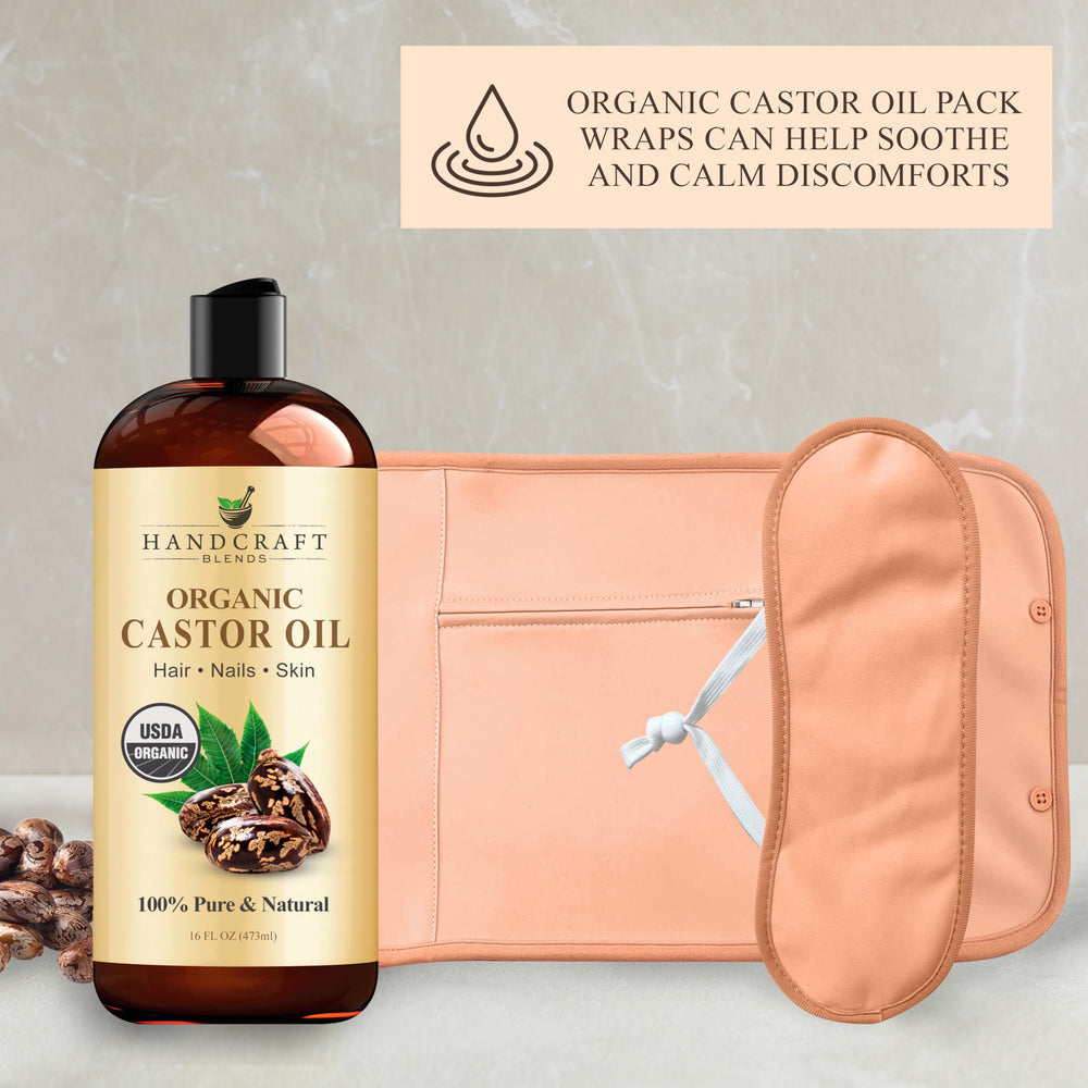 Castor oil pack wrap kit components laid out