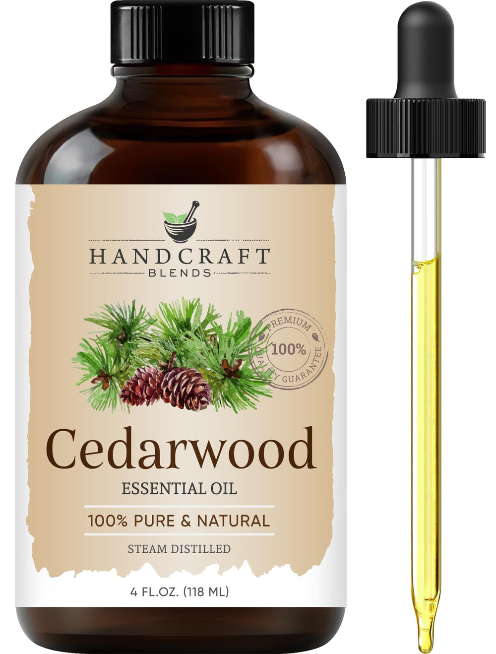 Handcraft Blends Cedarwood Essential Oil in amber glass bottle