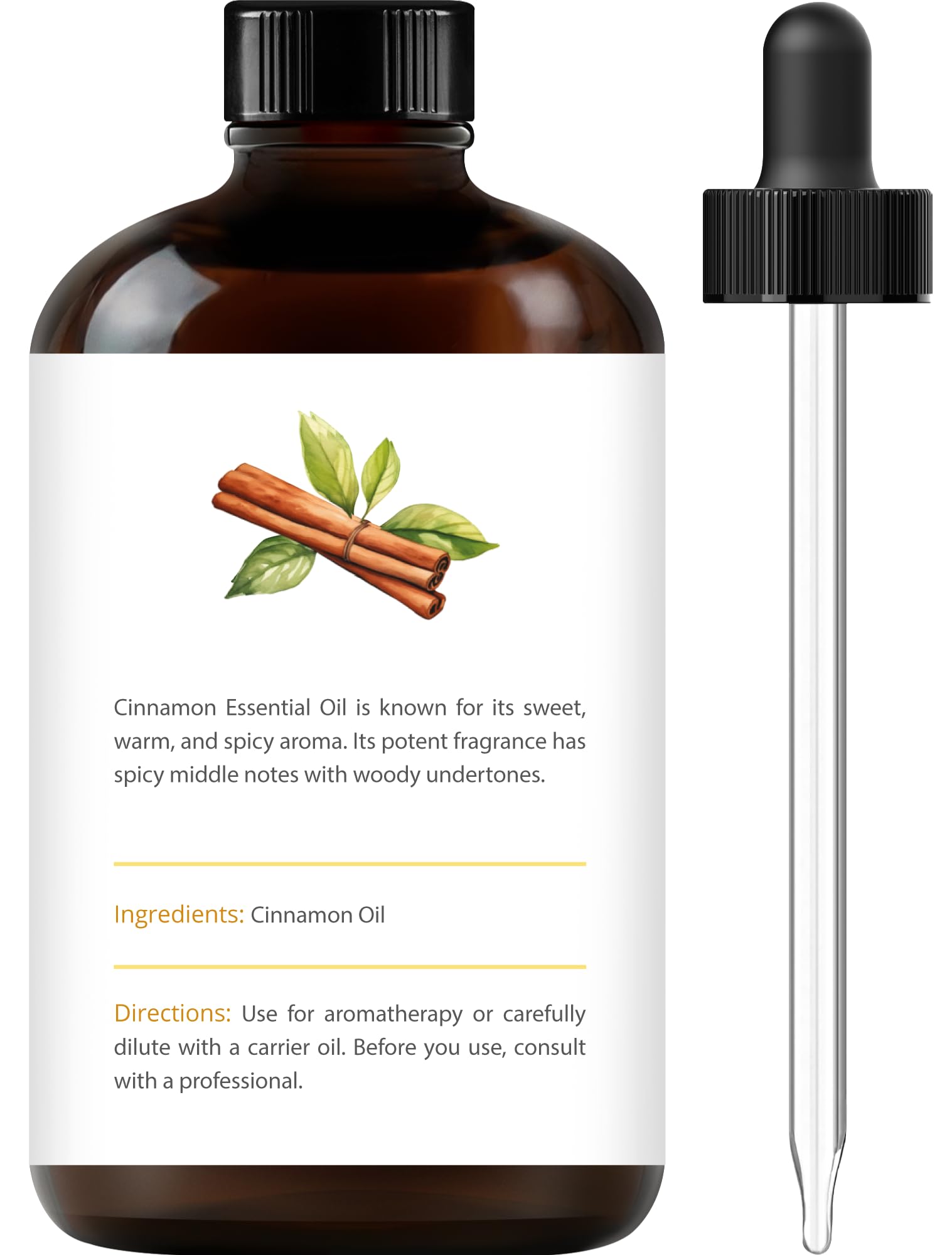 4 oz bottle of cinnamon essential oil with dropper for precise use