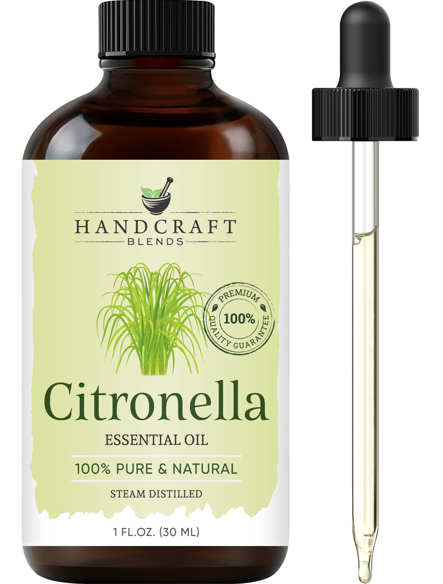 Handcraft Blends Citronella Essential Oil 1oz amber glass bottle with dropper