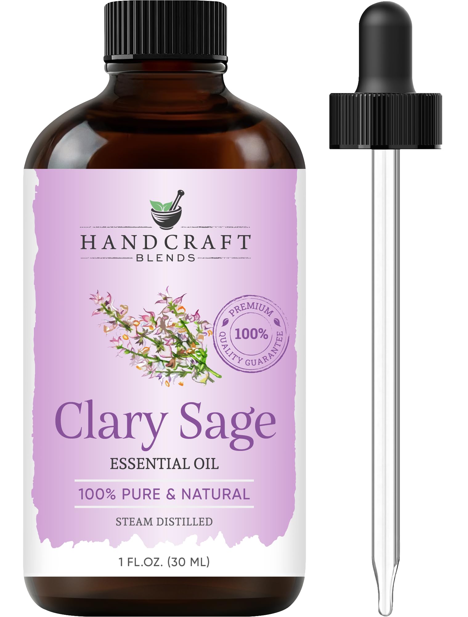 Handcraft Blends Clary Sage Essential Oil in 1oz amber glass bottle