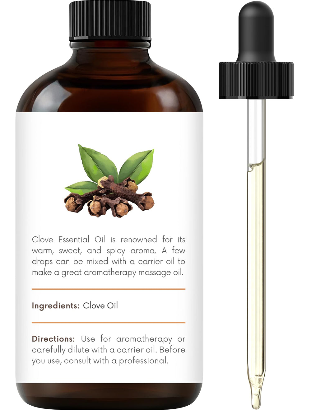 Amber glass bottle of Handcraft Blends Clove Essential Oil with dropper