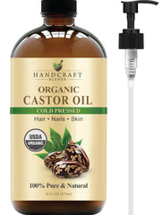 Handcraft Blends Cold-Pressed Organic Castor Oil 16oz in glass bottle