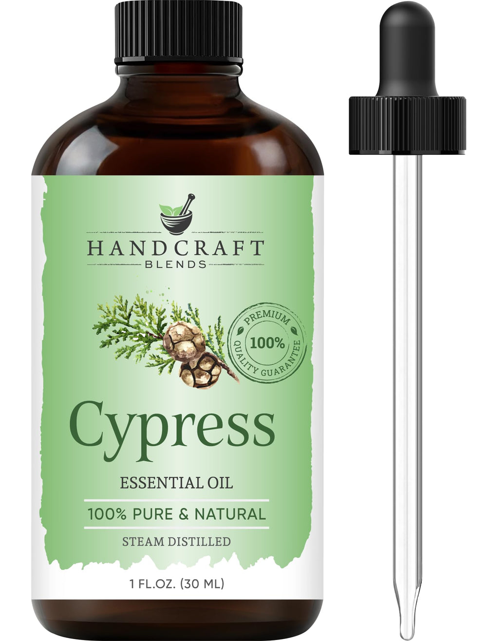 Handcraft Blends Cypress essential oil bottle labeled 1 oz