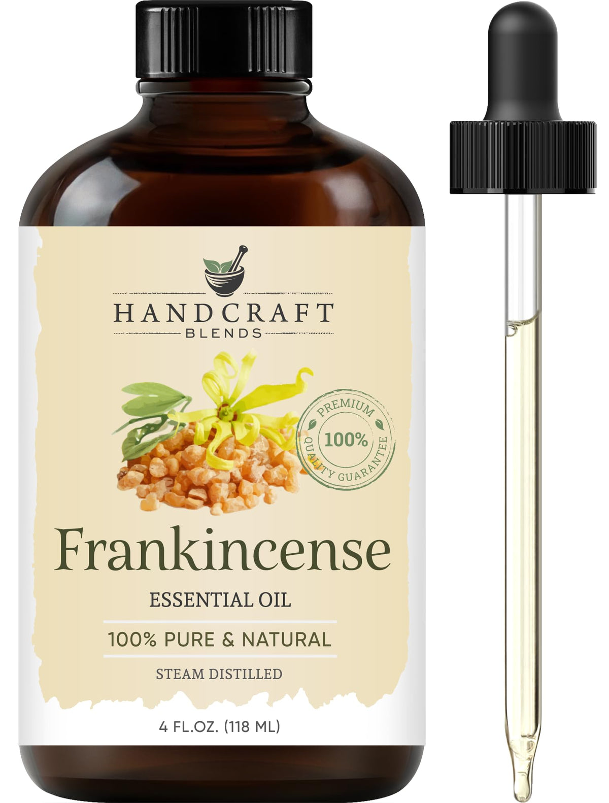 Handcraft Blends Frankincense essential oil bottle, 4 oz, amber glass