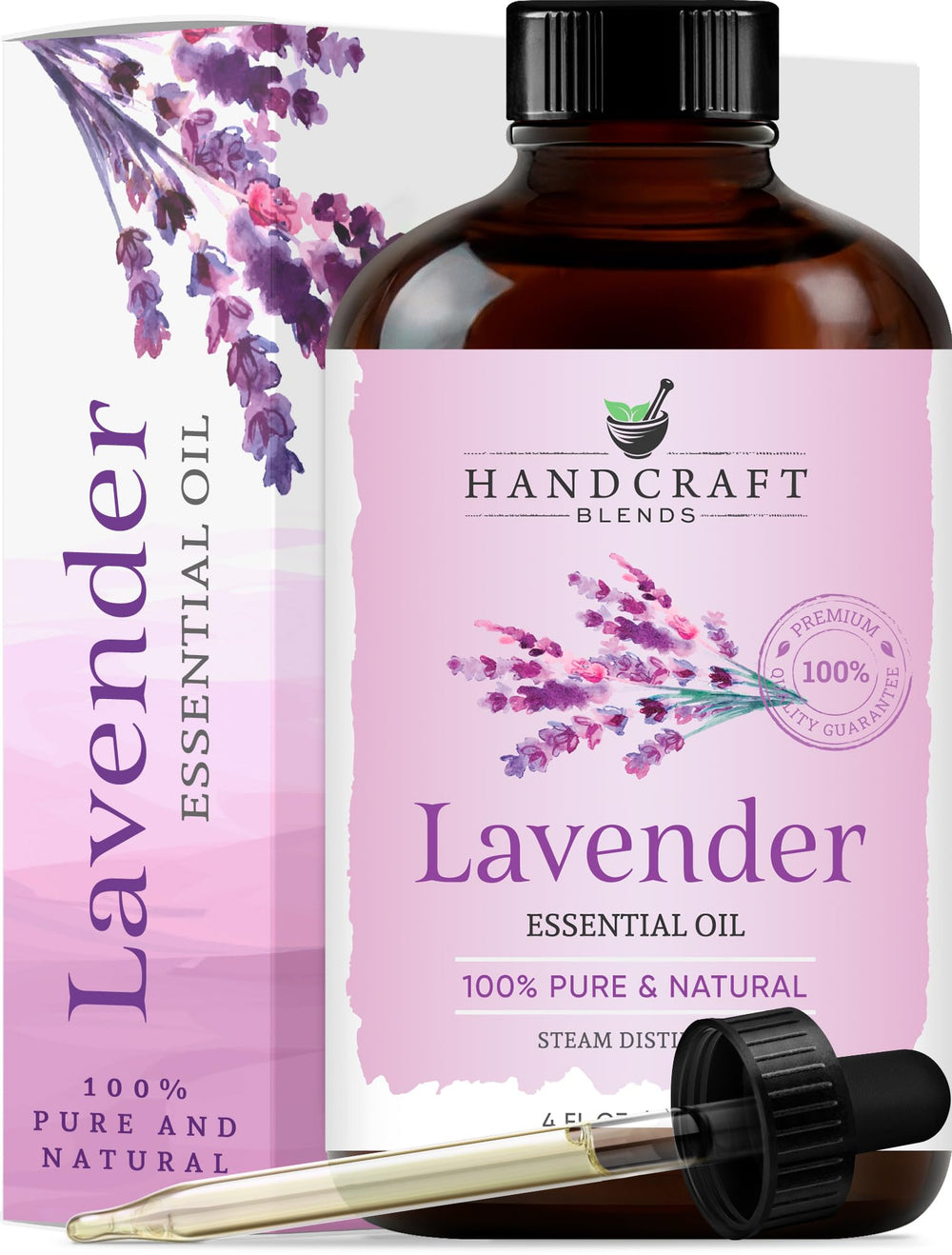 Handcraft Blends Lavender Angustifolia essential oil in a 4 oz amber glass bottle