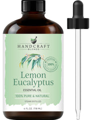 Amber glass bottle of Handcraft Blends Lemon Eucalyptus Essential Oil with dropper
