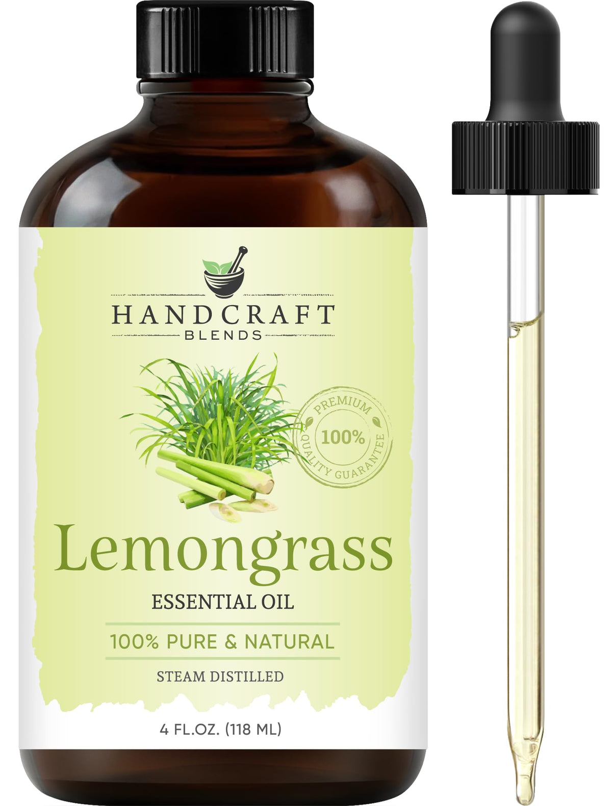 Handcraft Blends Lemongrass Essential Oil in an amber 4 oz bottle
