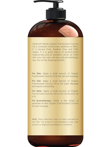 Close-up of fractionated coconut oil in bottle