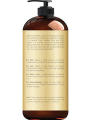 Close-up of fractionated coconut oil in bottle