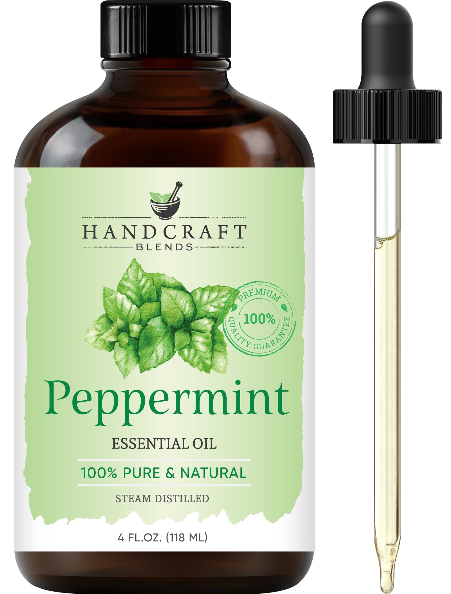 4 oz Handcraft Blends Peppermint Essential Oil in amber glass bottle