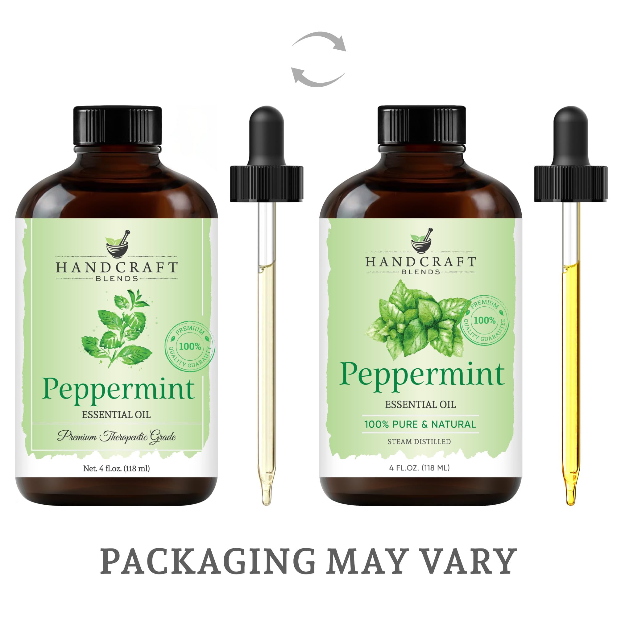 Close-up of glass dropper with peppermint essential oil