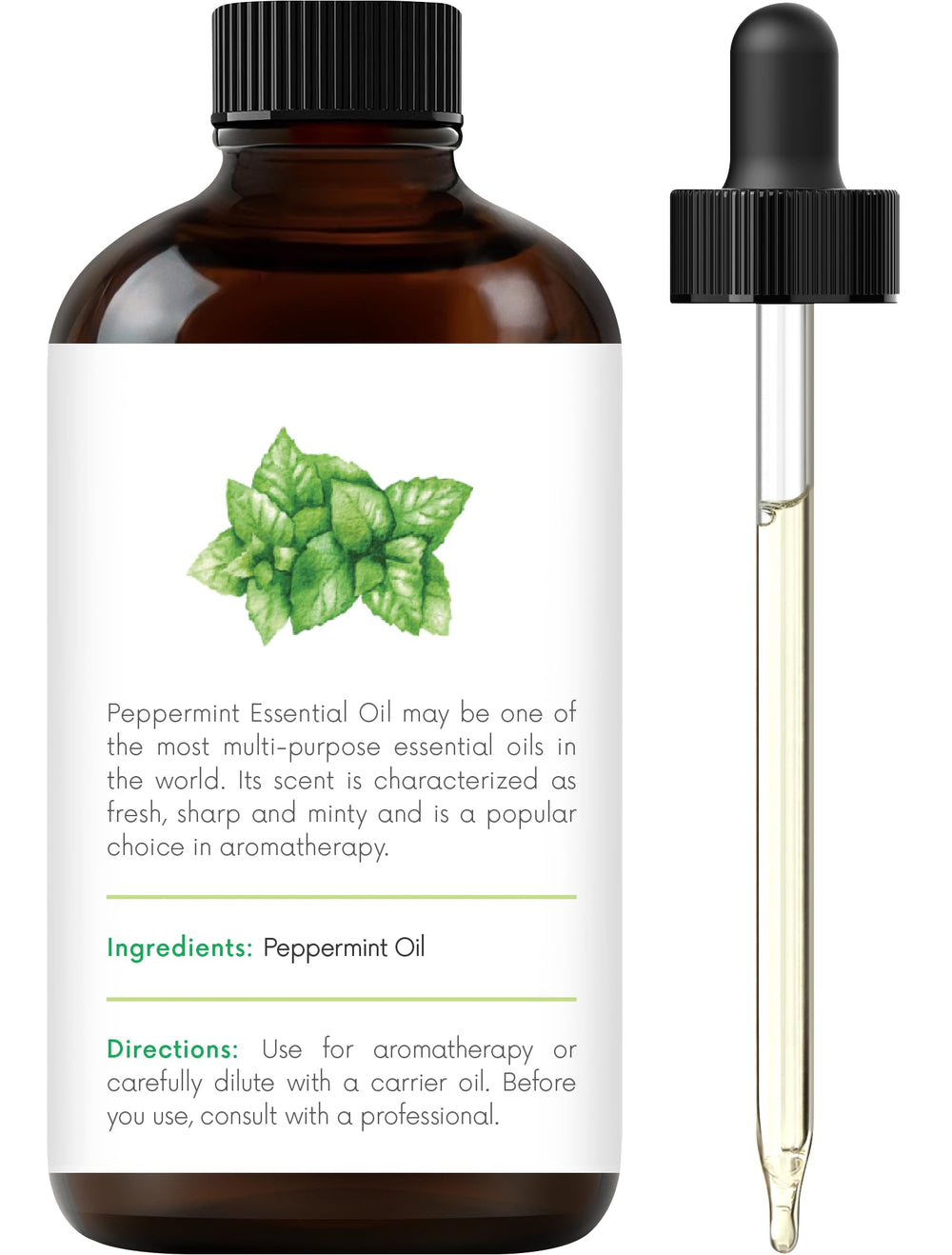 Peppermint essential oil purity label and ingredients