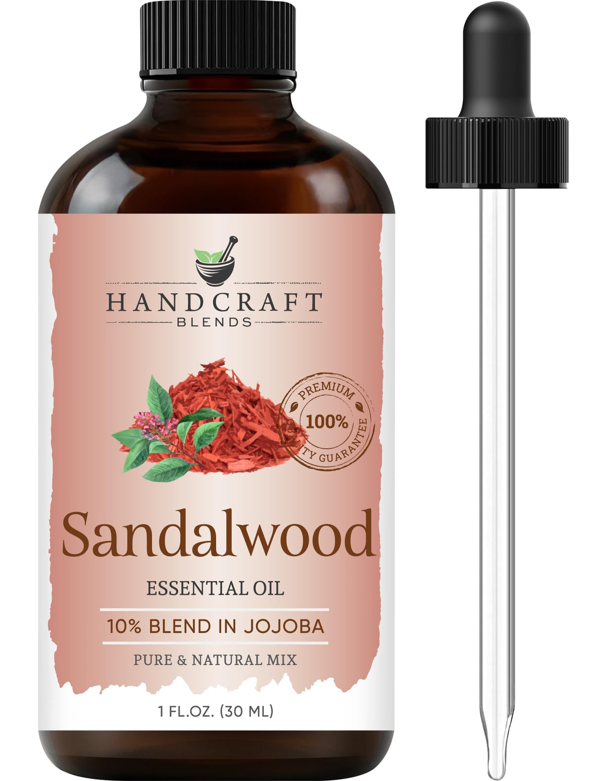 Sandalwood essential oil in 1oz amber bottle by Handcraft Blends