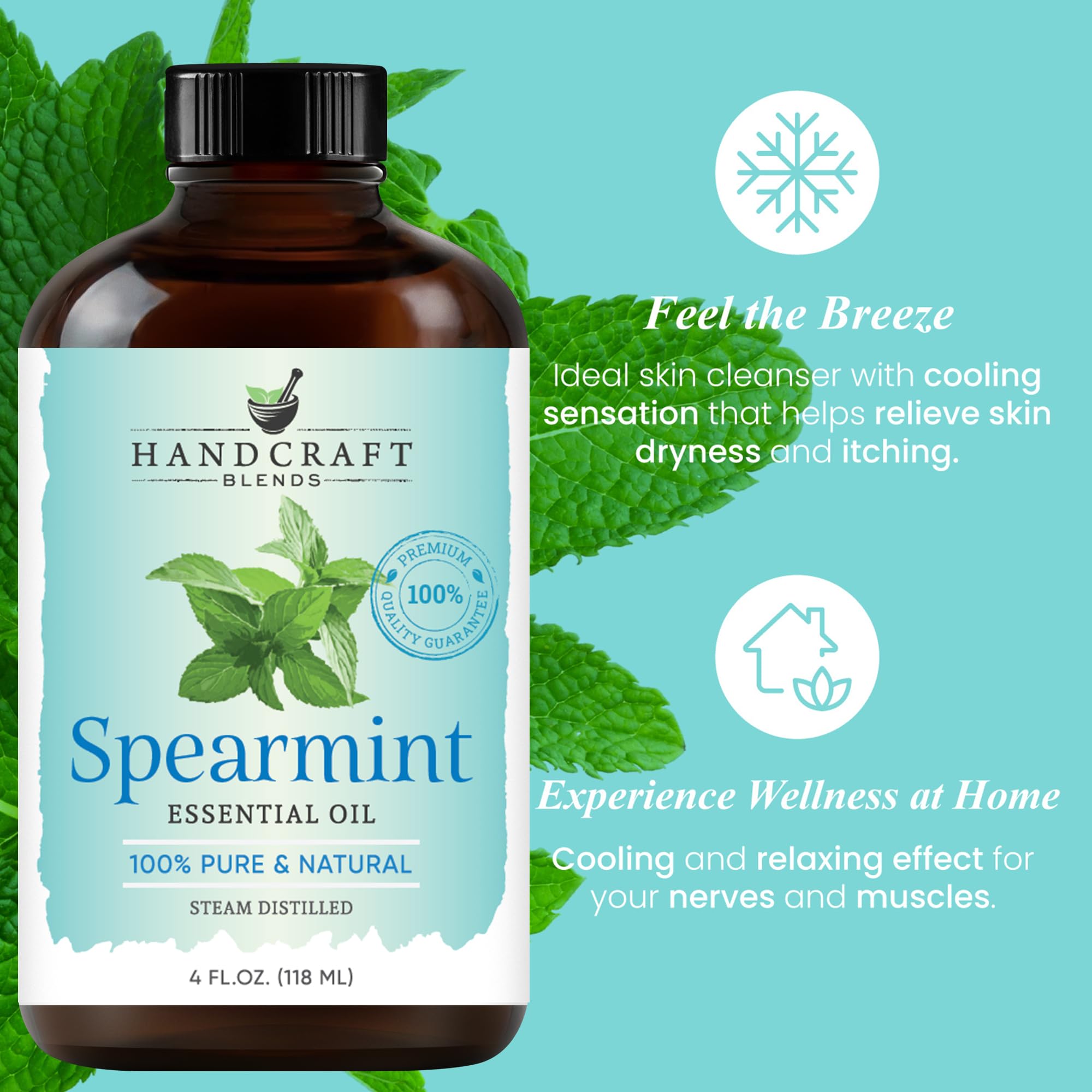 Spearmint essential oil bottle with label