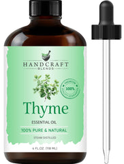 Amber glass bottle of Thyme Essential Oil with dropper (4 oz) from Handcraft Blends