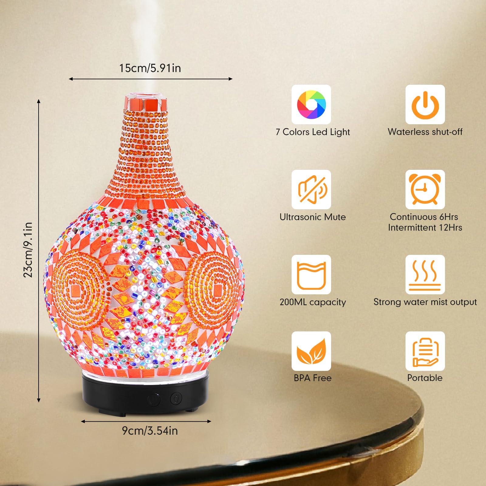 Close-up of handmade mosaic glass diffuser design