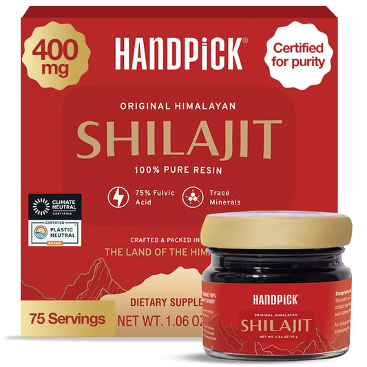 Himalayan Shilajit resin jar label showing 75% fulvic acid