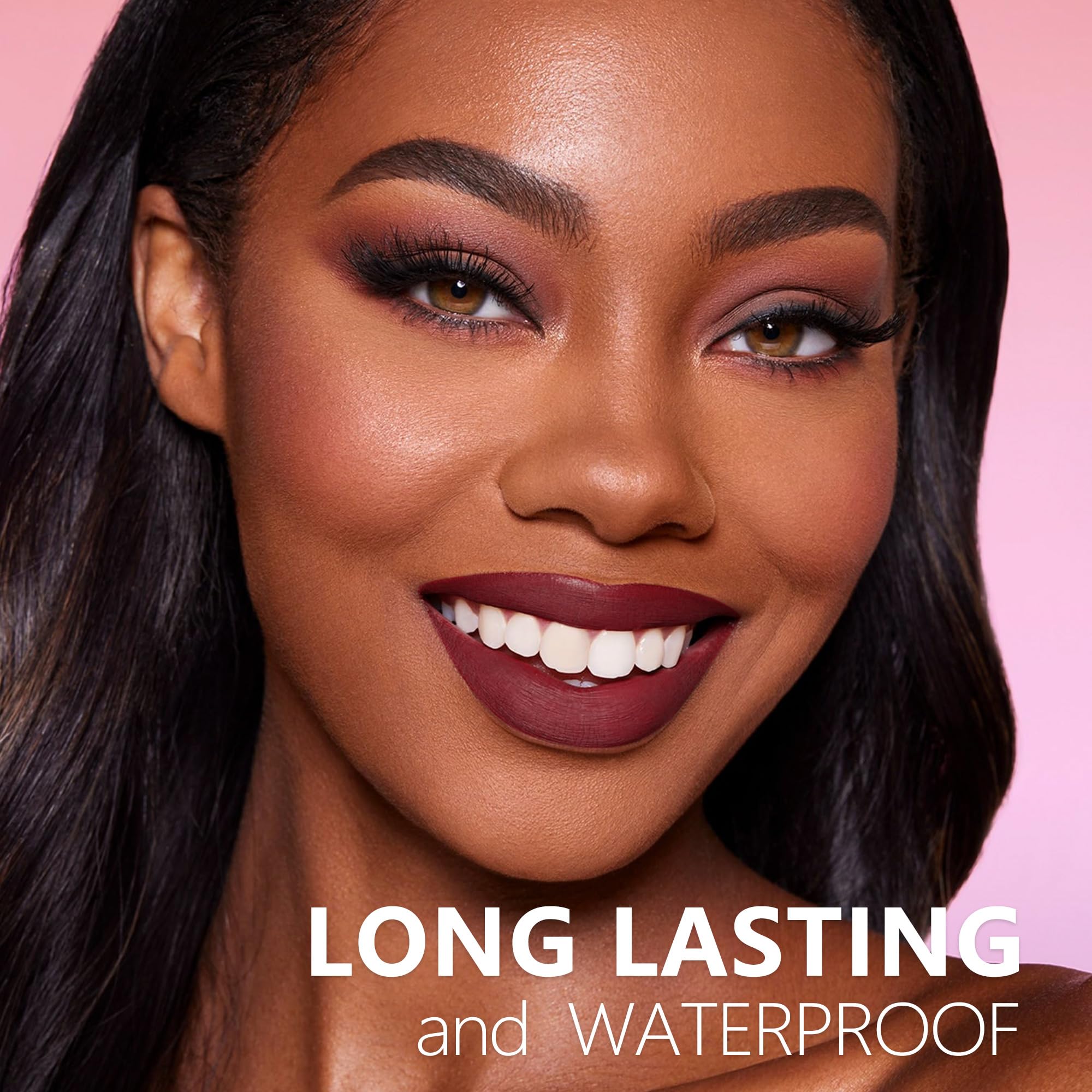 HANLADY Dark Burgundy lipstick arm swatch showcases vibrant matte shade