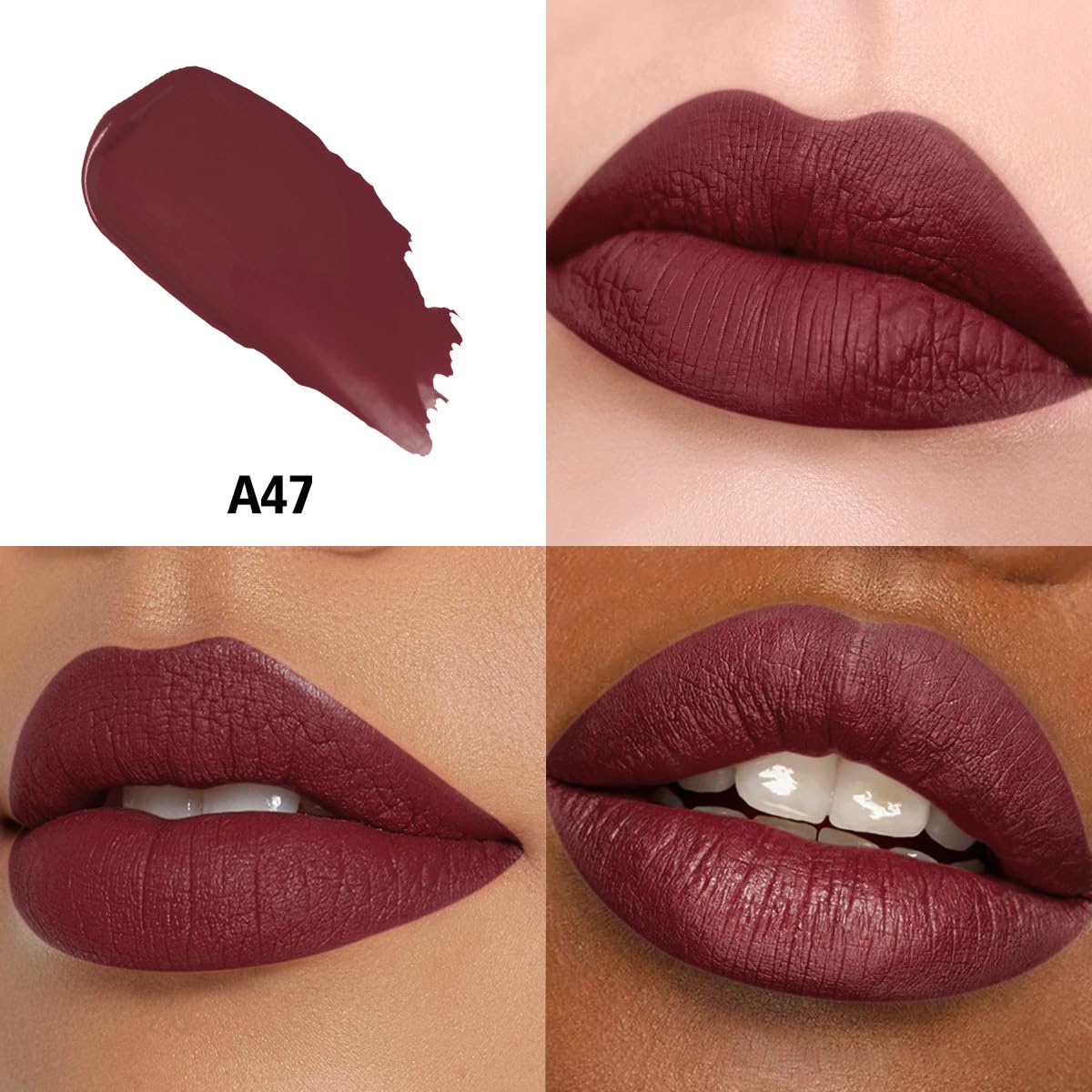 HANLADY Dark Burgundy lipstick wand swatch demonstrates long wear
