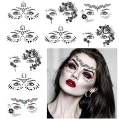 HANSAMU 9-pack face eye tattoo pack showing nine sheets for versatile party looks.