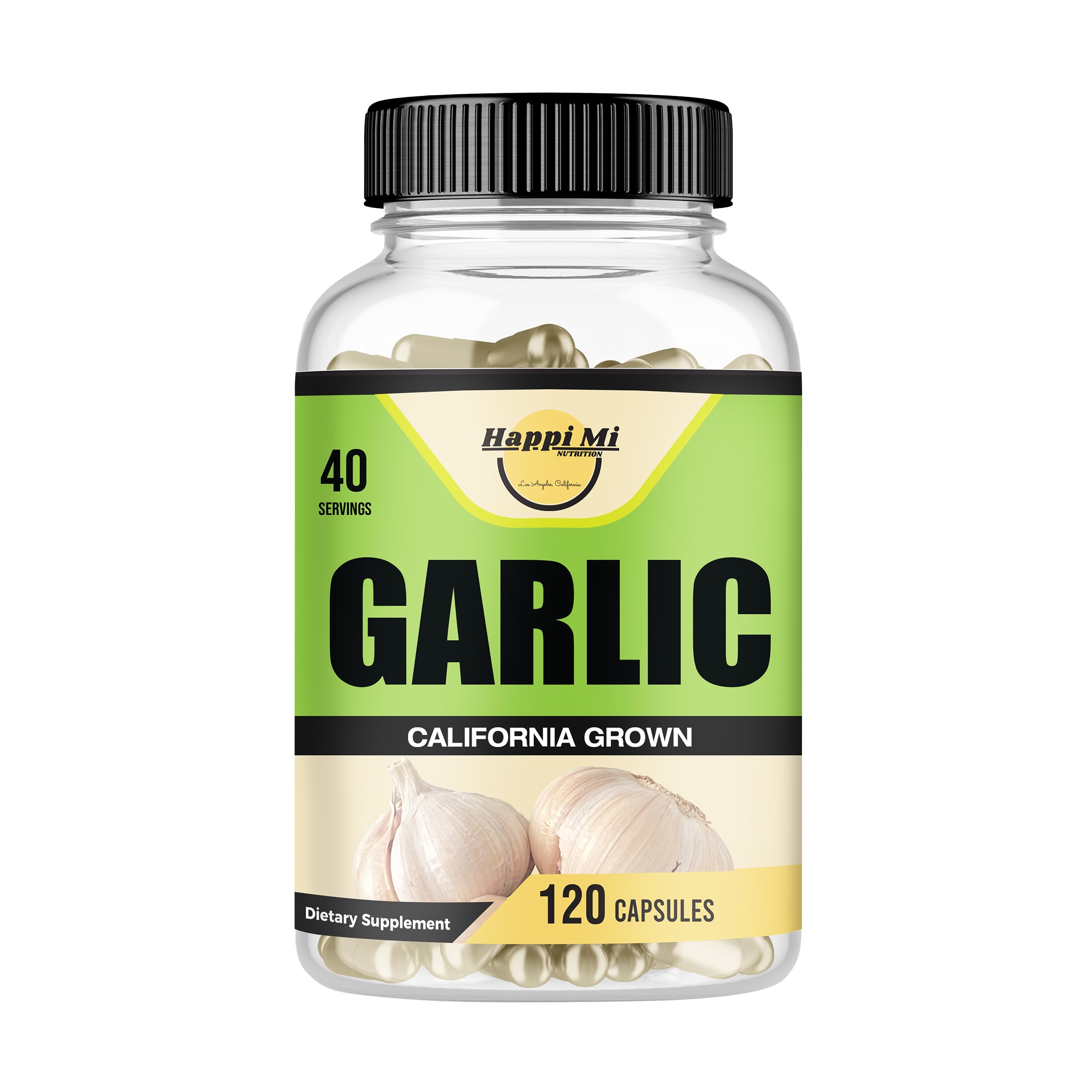 Happi Mi Garlic Capsules 2400mg with organic California garlic bulbs