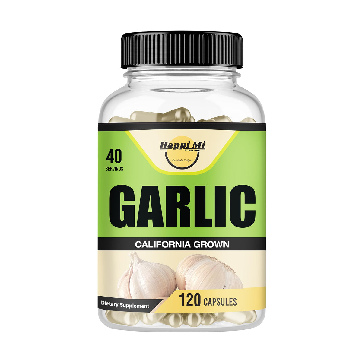 Happi Mi Garlic Capsules 2400mg with organic California garlic bulbs