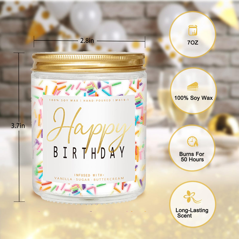 Birthday setup with lit candle and festive sprinkles