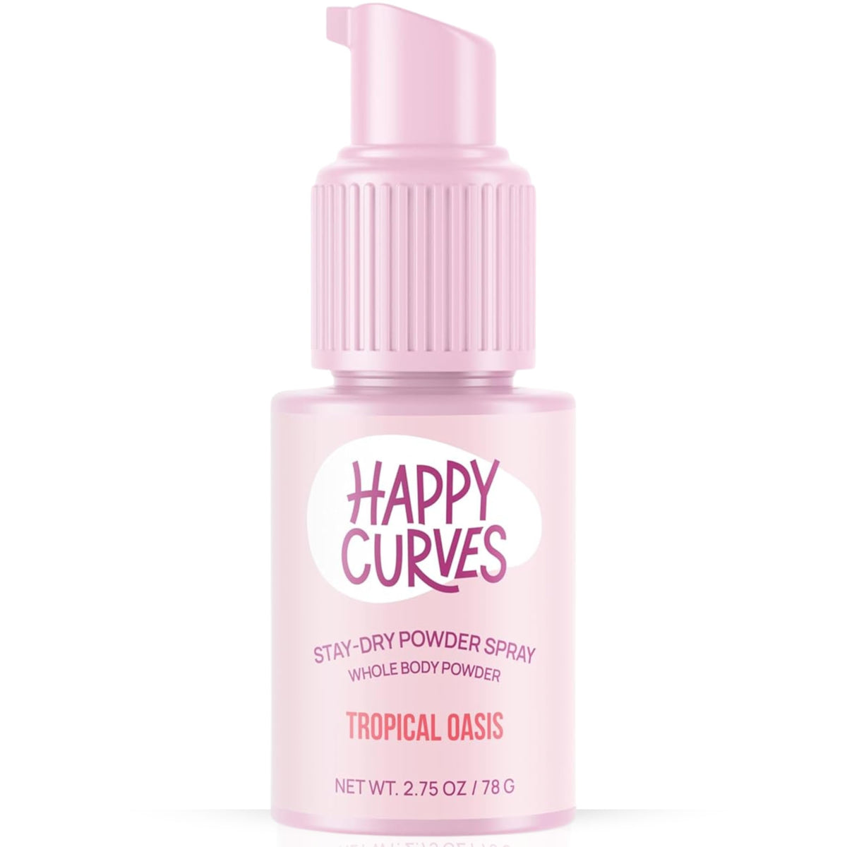 HAPPY CURVES Comfort Powder pack front shows talc-free formula for dry comfort